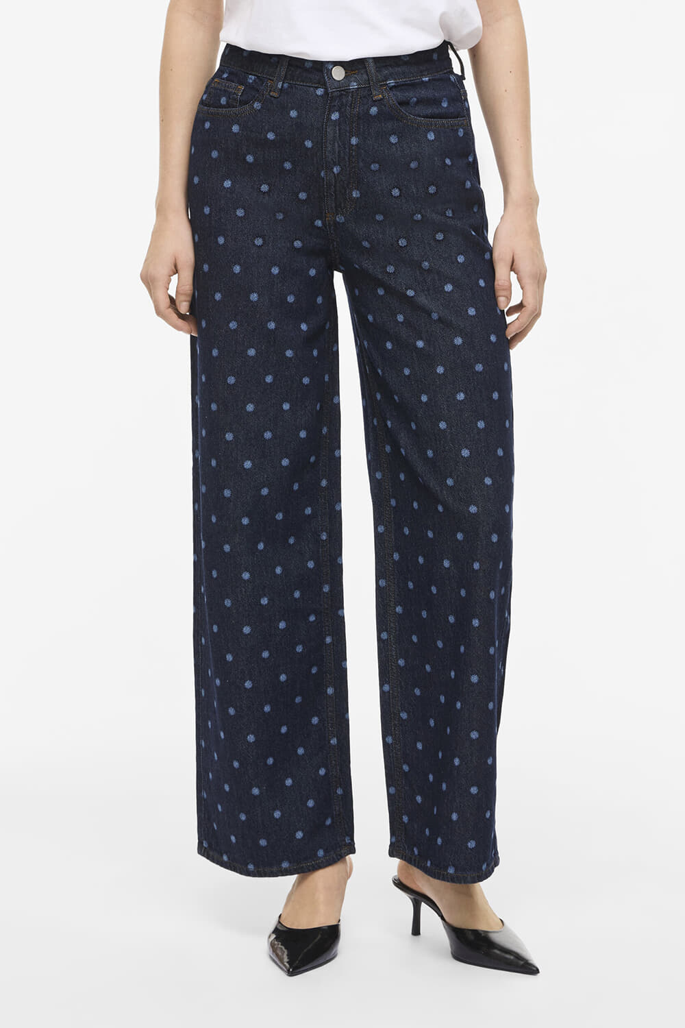 Vila Jeans Freya Pal HW Dot Wide Jeans donker