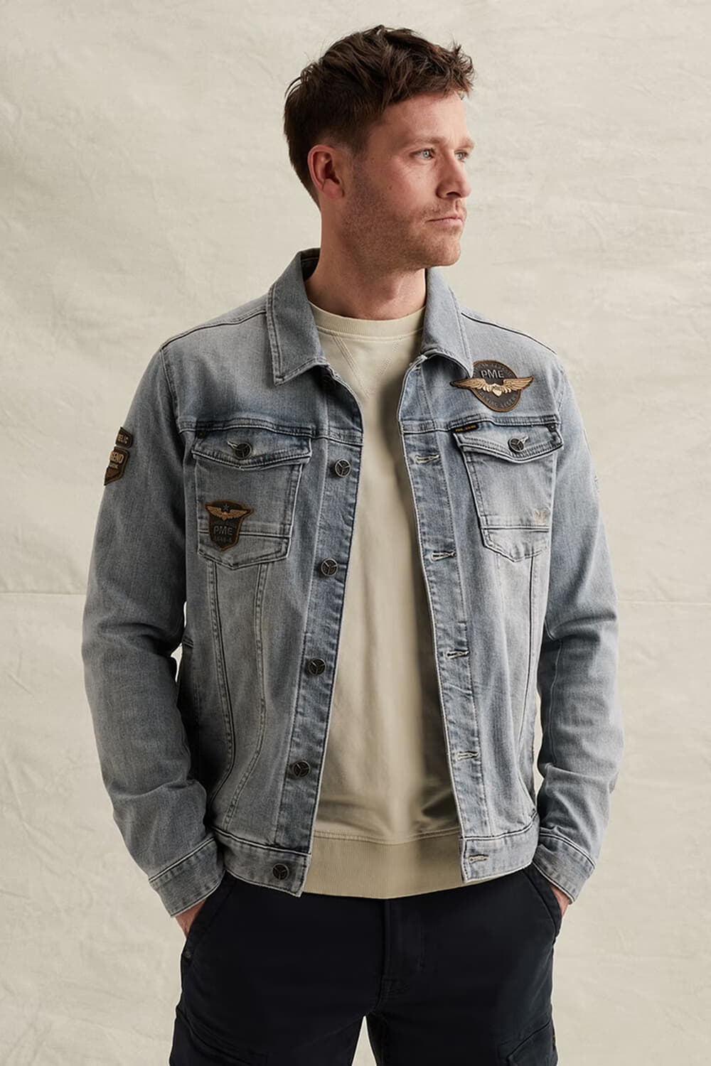 Pme Legend Spijkerjas met Badges Jeans