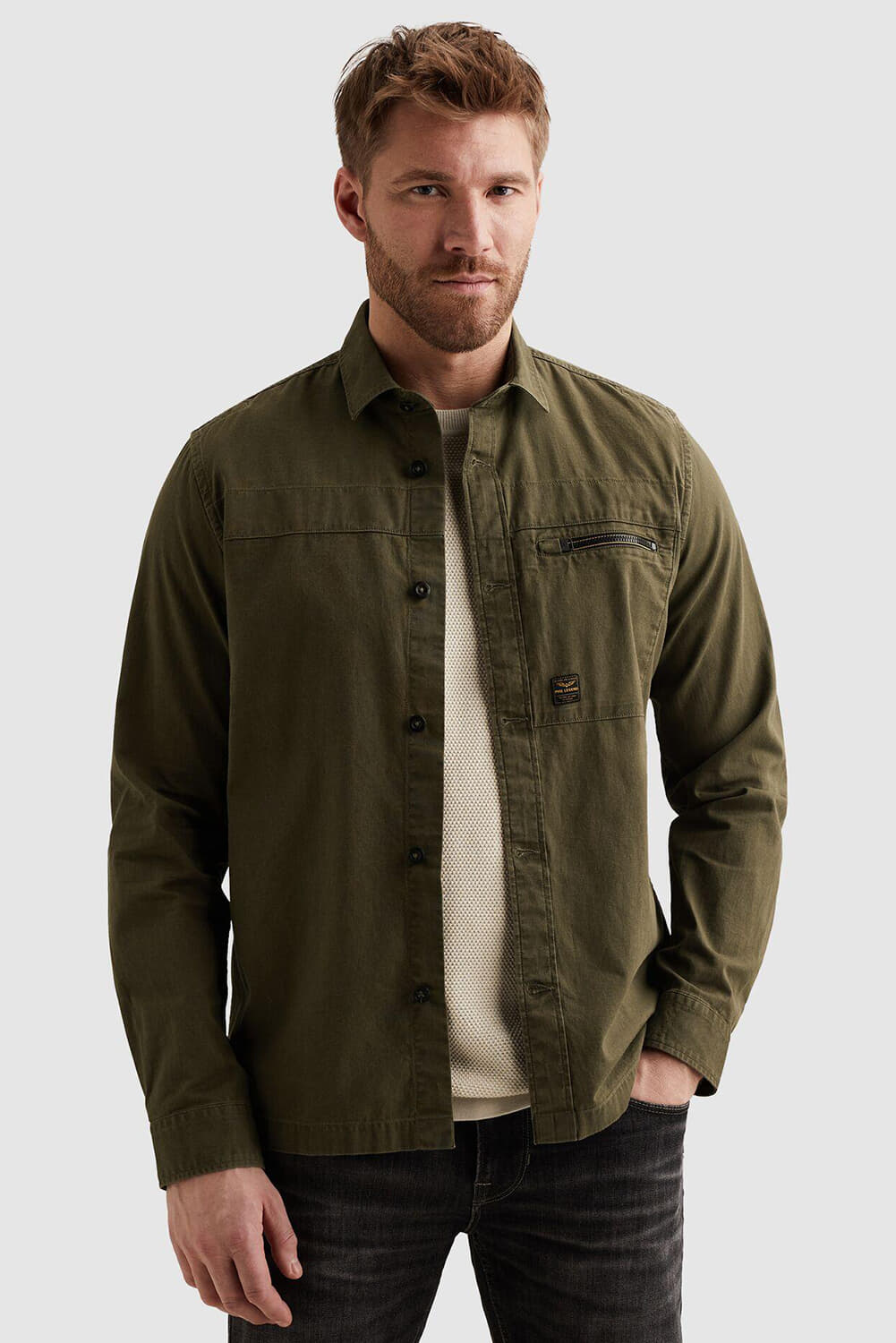 Pme Legend Overhemd Fine Dobby met knoopsluiting en borstzak Groen