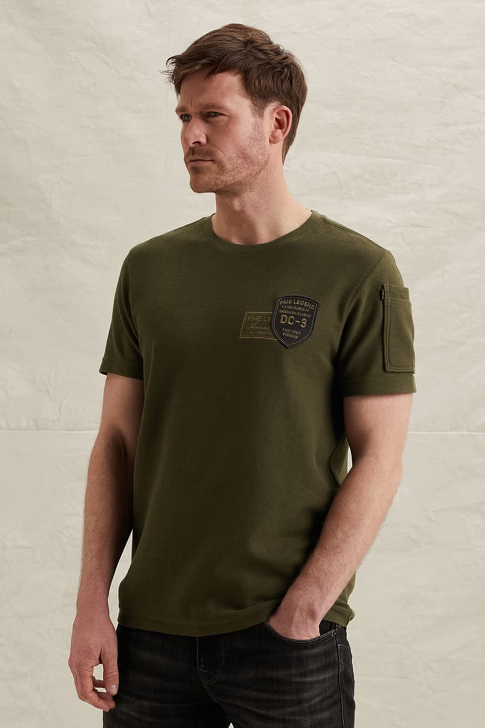 Pme Legend T-shirt met Artwork en flight pocket Groen