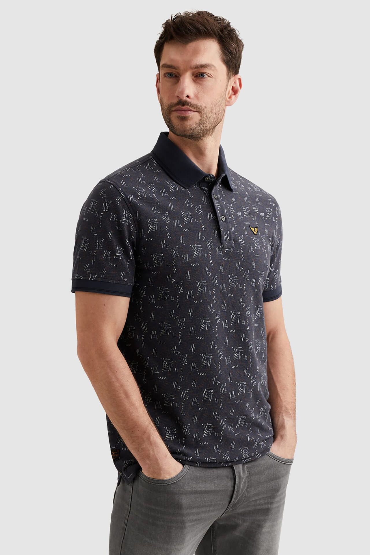 Pme Legend Polo Fine Pique all over print Indigo