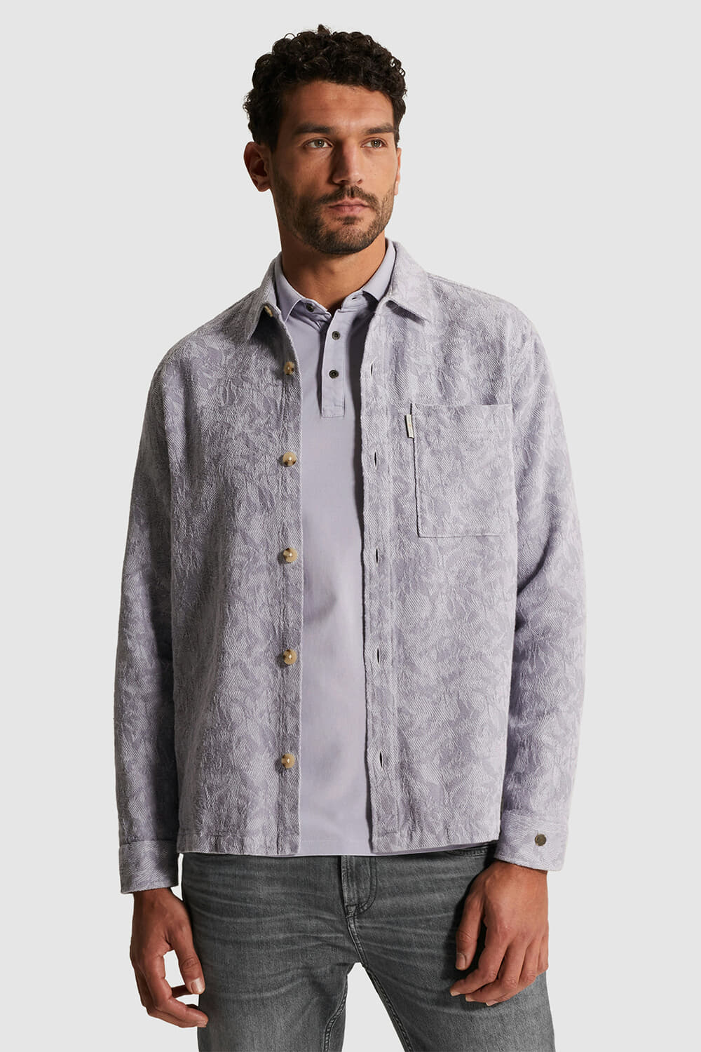 Cast Iron Overhemd Graphic Flower Jacquard Grijs