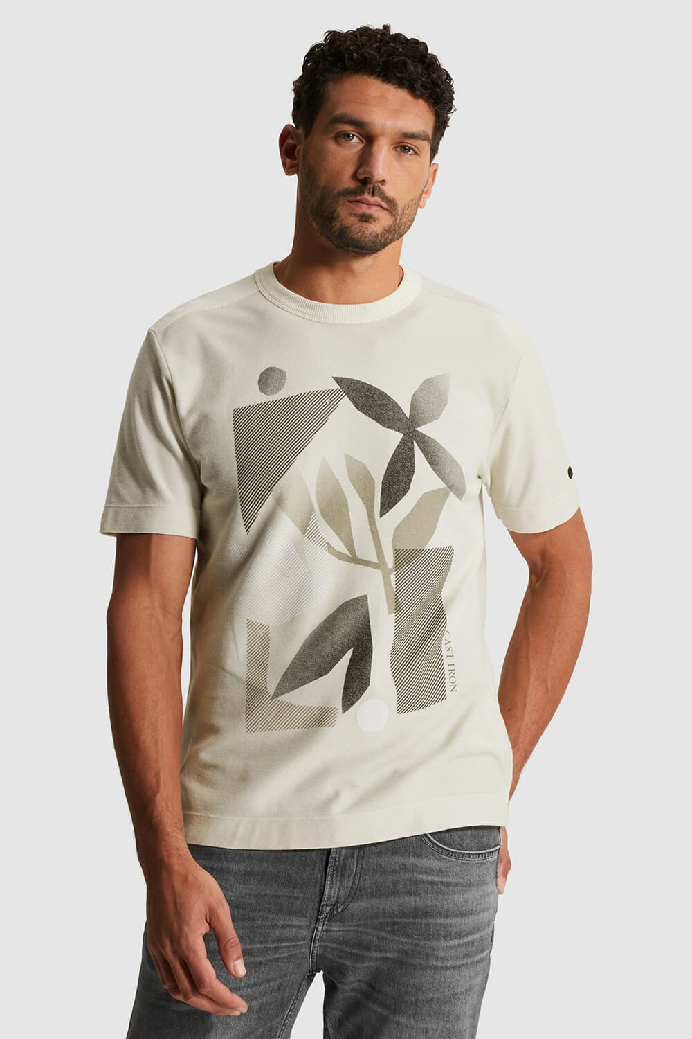 Cast Iron T-shirt regular fit twill jersey Crème