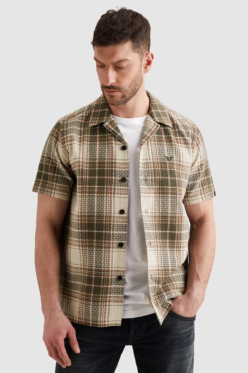 Pme Legend Overhemd Waffle Big Check Groen