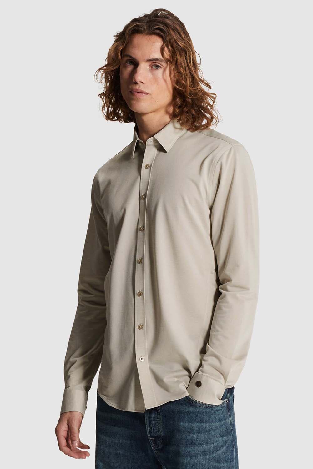 Cast Iron Overhemd Tec Fine Jersey Kaki