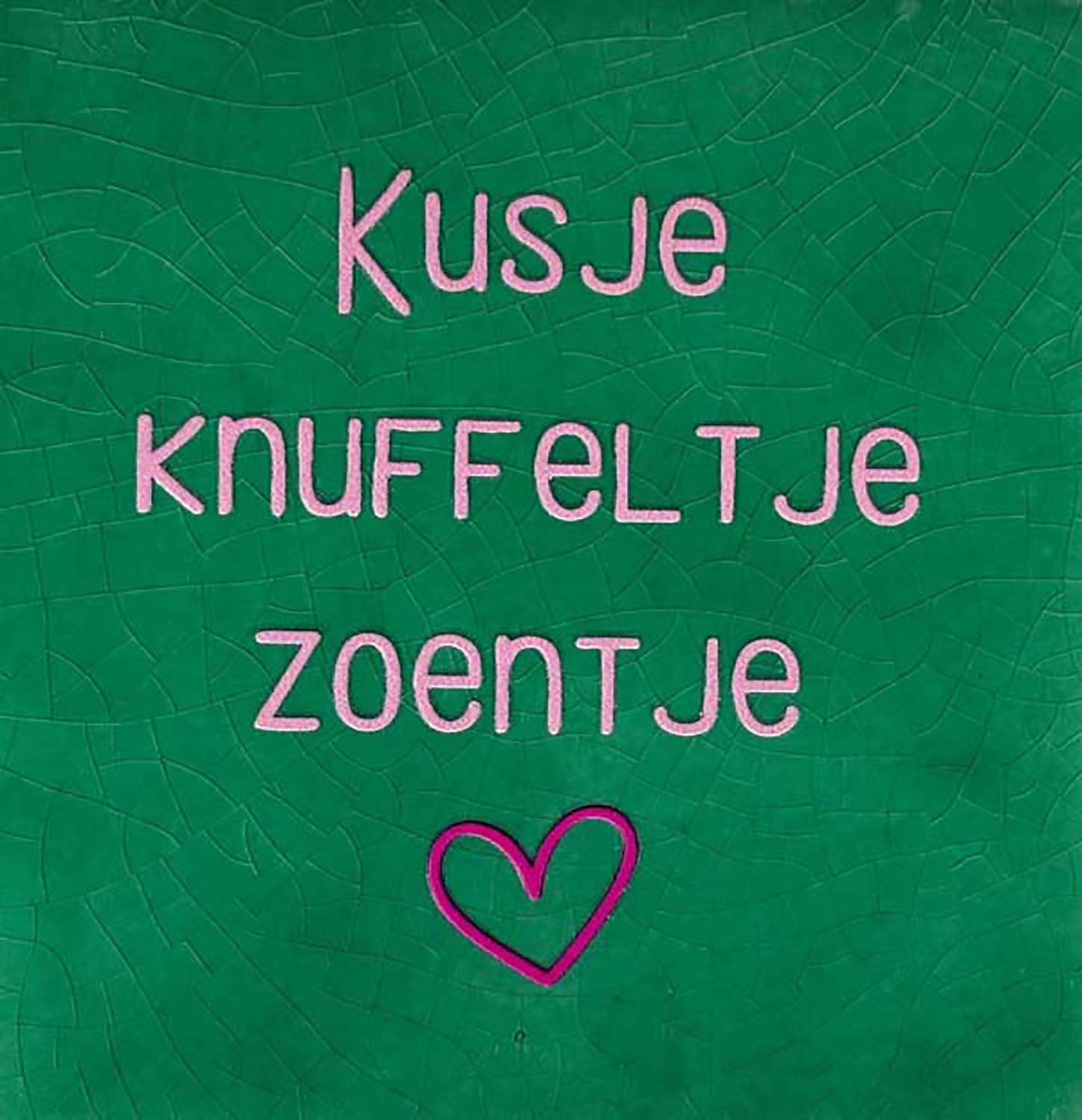 Bomont Collection Spreuken Tegel kusje knuffeltje zoentje 10 x 10 cm Groen