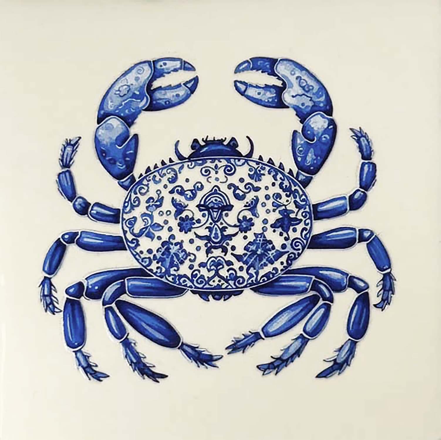 Bomont Collection Spreuken Tegel delftsblauw krab 10 x 10 cm Blauw