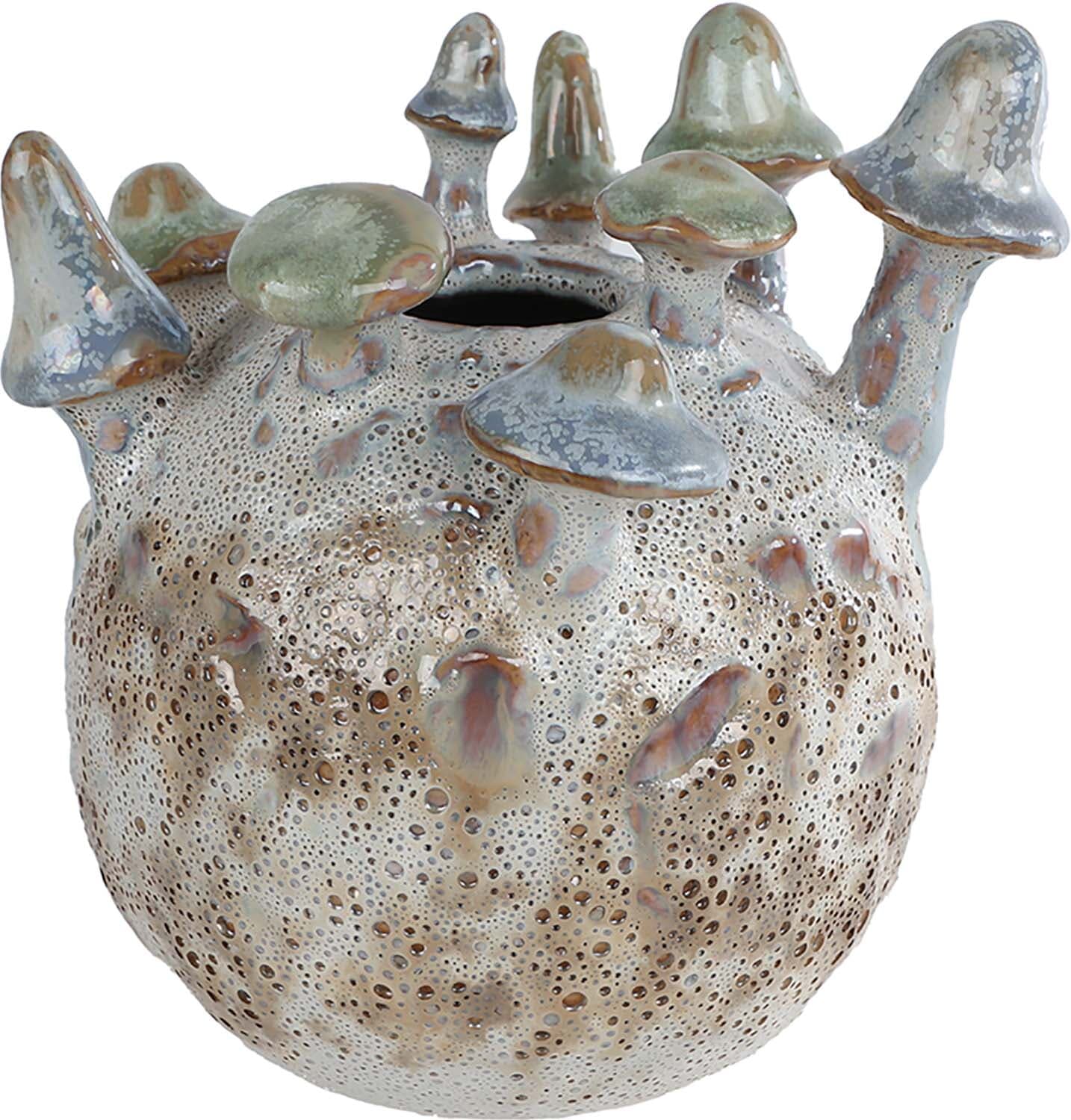 Bomont Collection Vaas "Mushroom' creme/paars aardewe. 12x12x14cm Crème