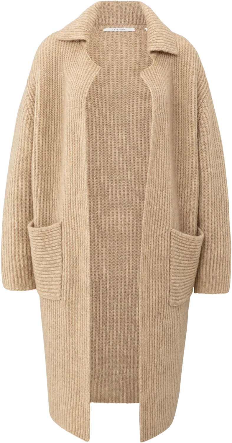 Yaya Lang grofgebreid vest Camel