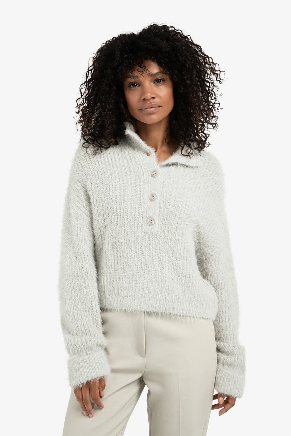 Yaya Korte fluffy trui Grijs