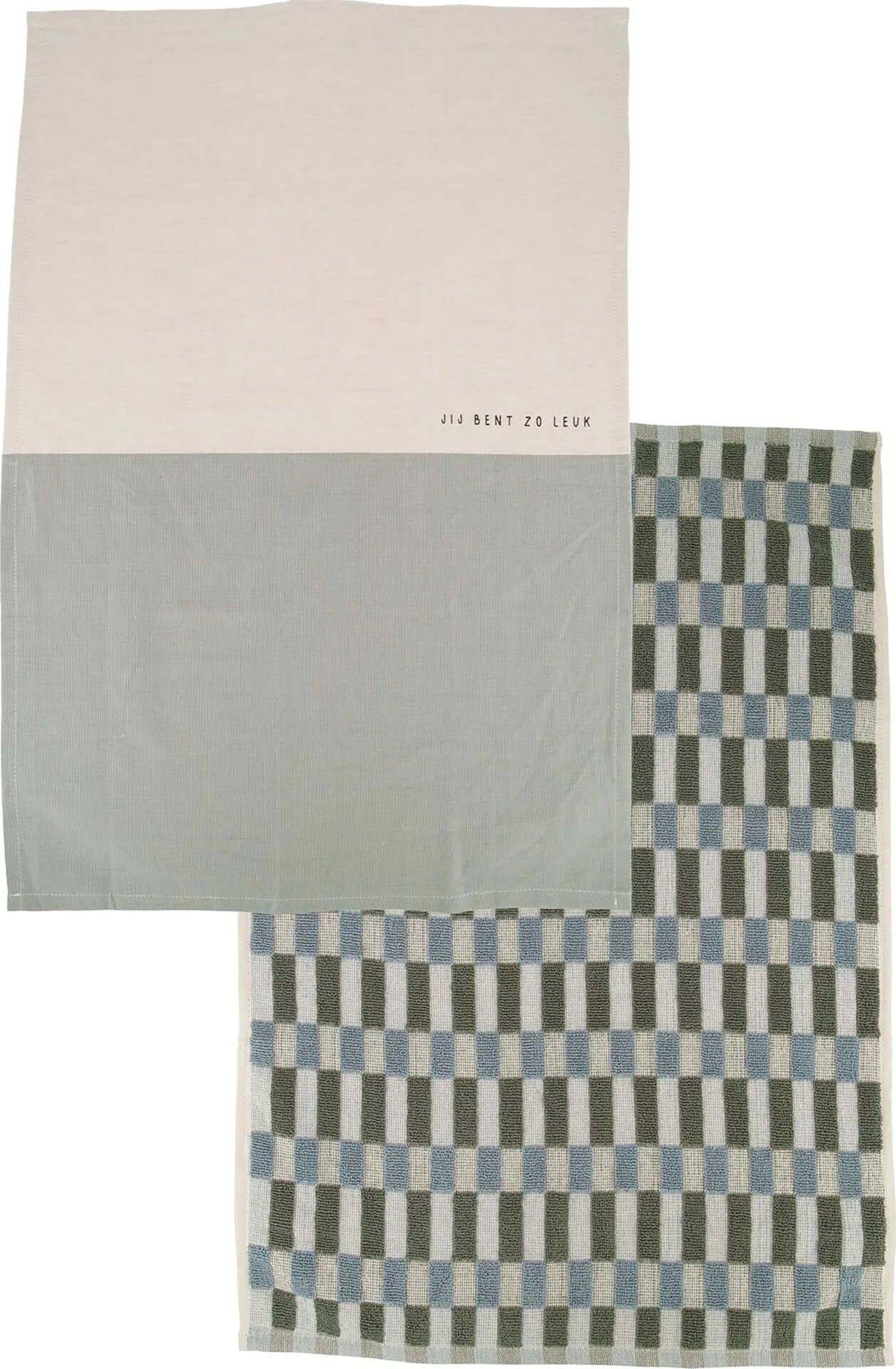 Zusss Keukenset jij bent zo leuk grafisch patroon Kaki