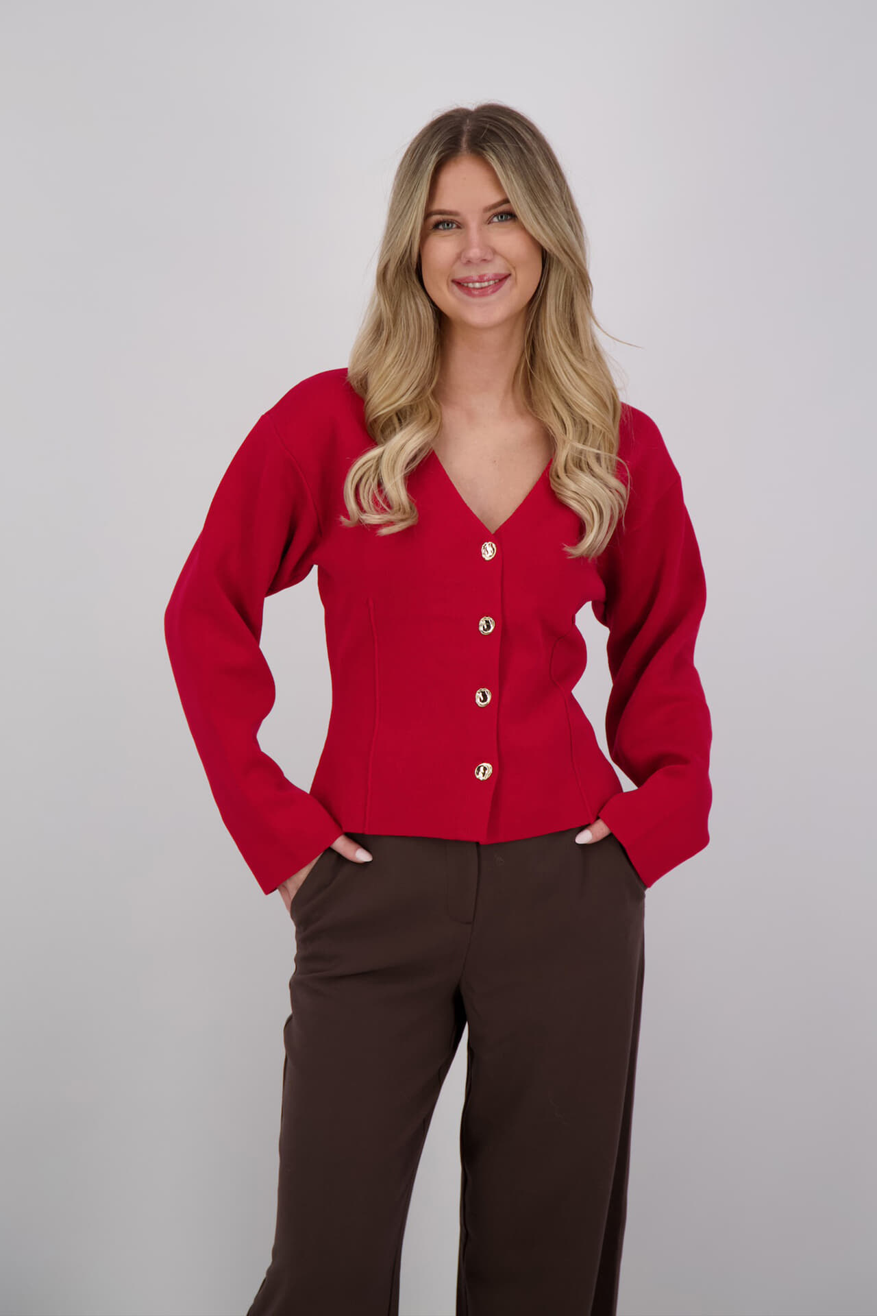 Vila Gebreid Vest Way V-Hals Rood