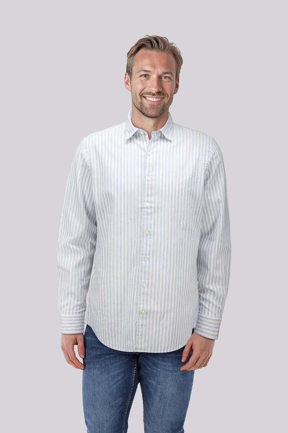 Bomont Overhemd Gio Linnen Streep Blauw