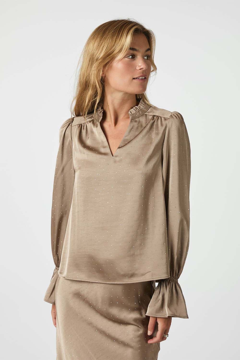 Neo Noir Blouse Amara  Taupe Neo Noir Blouse Amara  Taupe