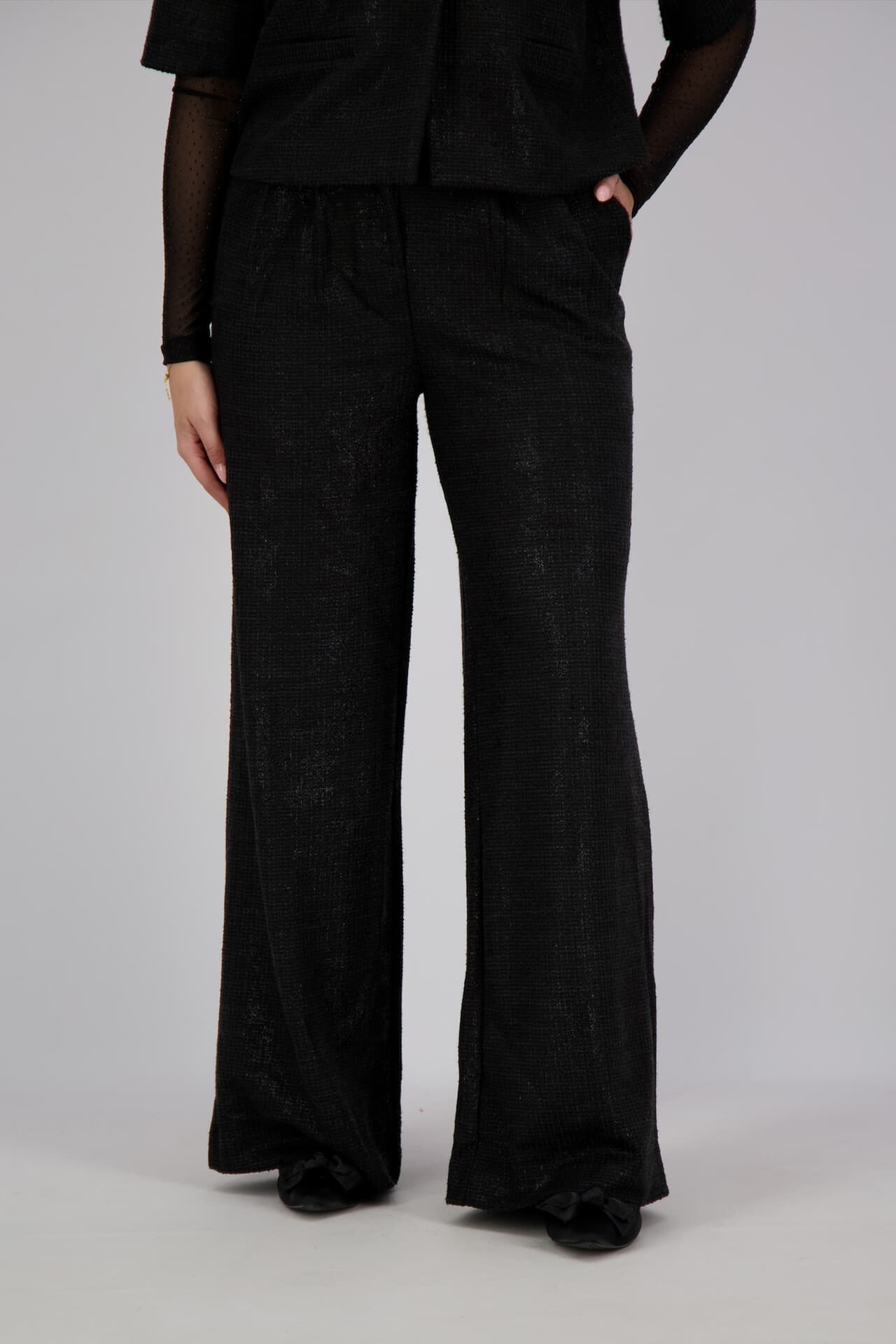 Ichi Pantalon Kate Gleam Wide Zwart