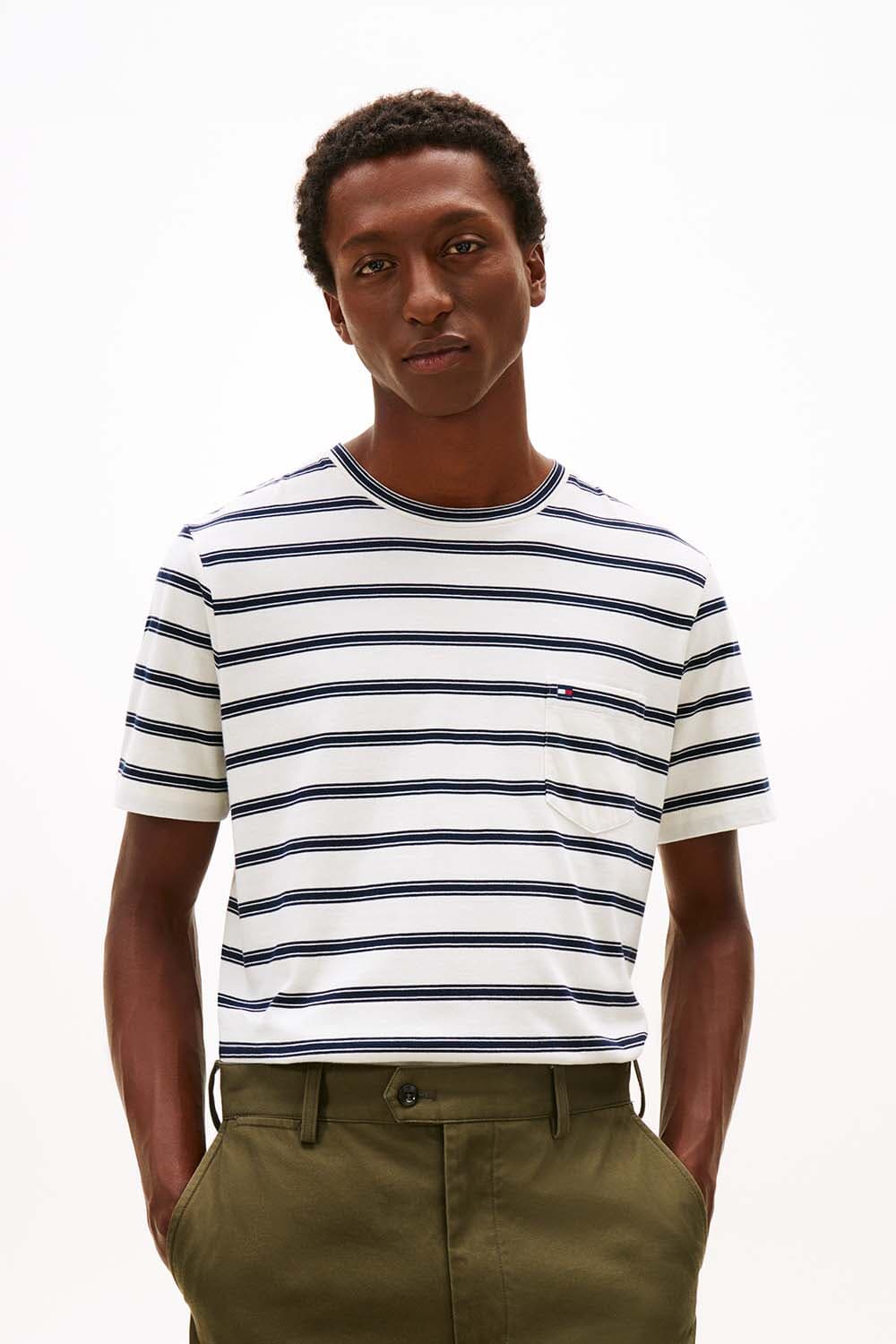 Tommy Hilfiger T-shirt Stripe Pocket regular fit Wit
