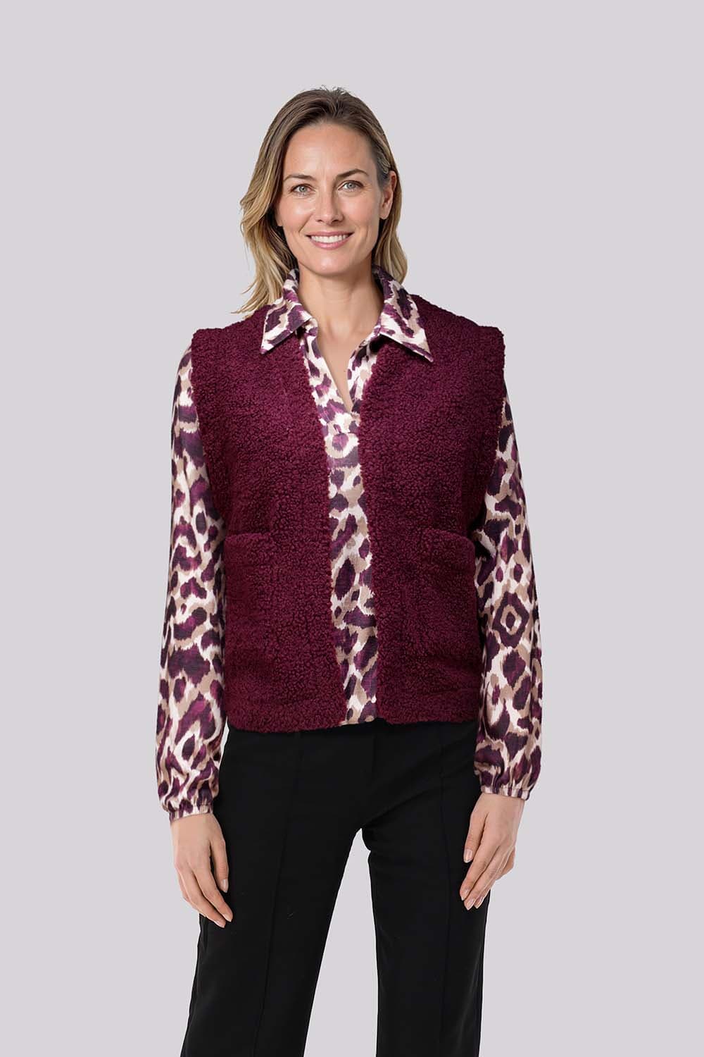 Enjoy Gilet Teddy Bordeaux Rood