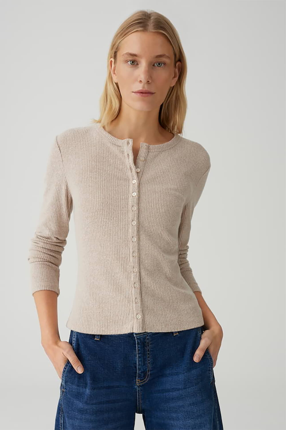 Opus Top Saltus Button-up slimfit Camel