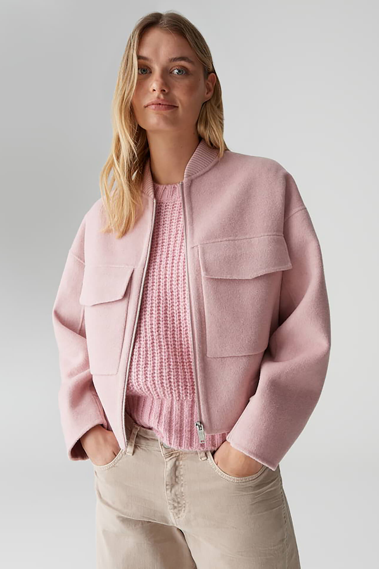 Opus Blousonjack Hiso van wolmix Regular Koraal