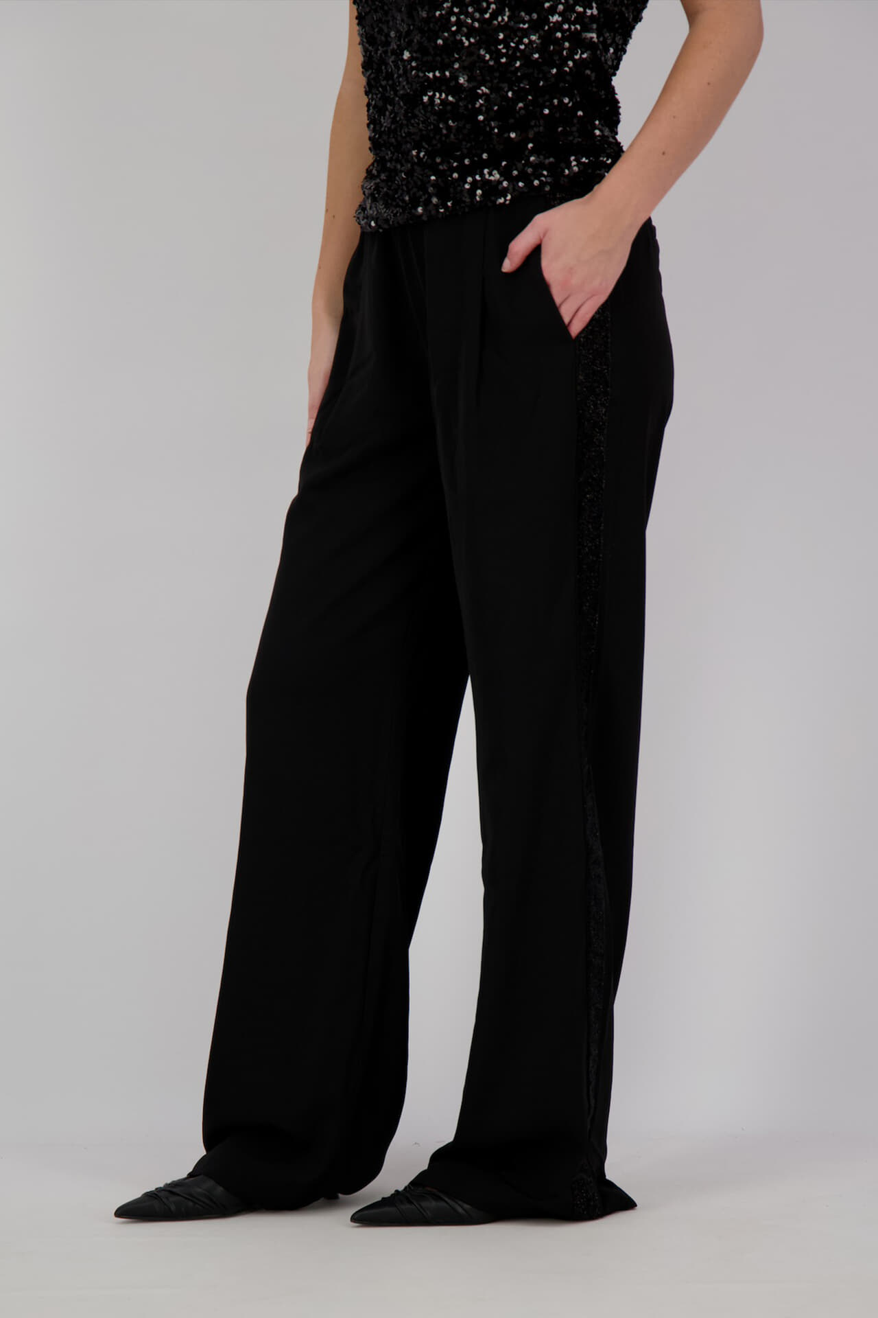 Co'couture Pantalon Amina CC Loge Shimmer Zwart