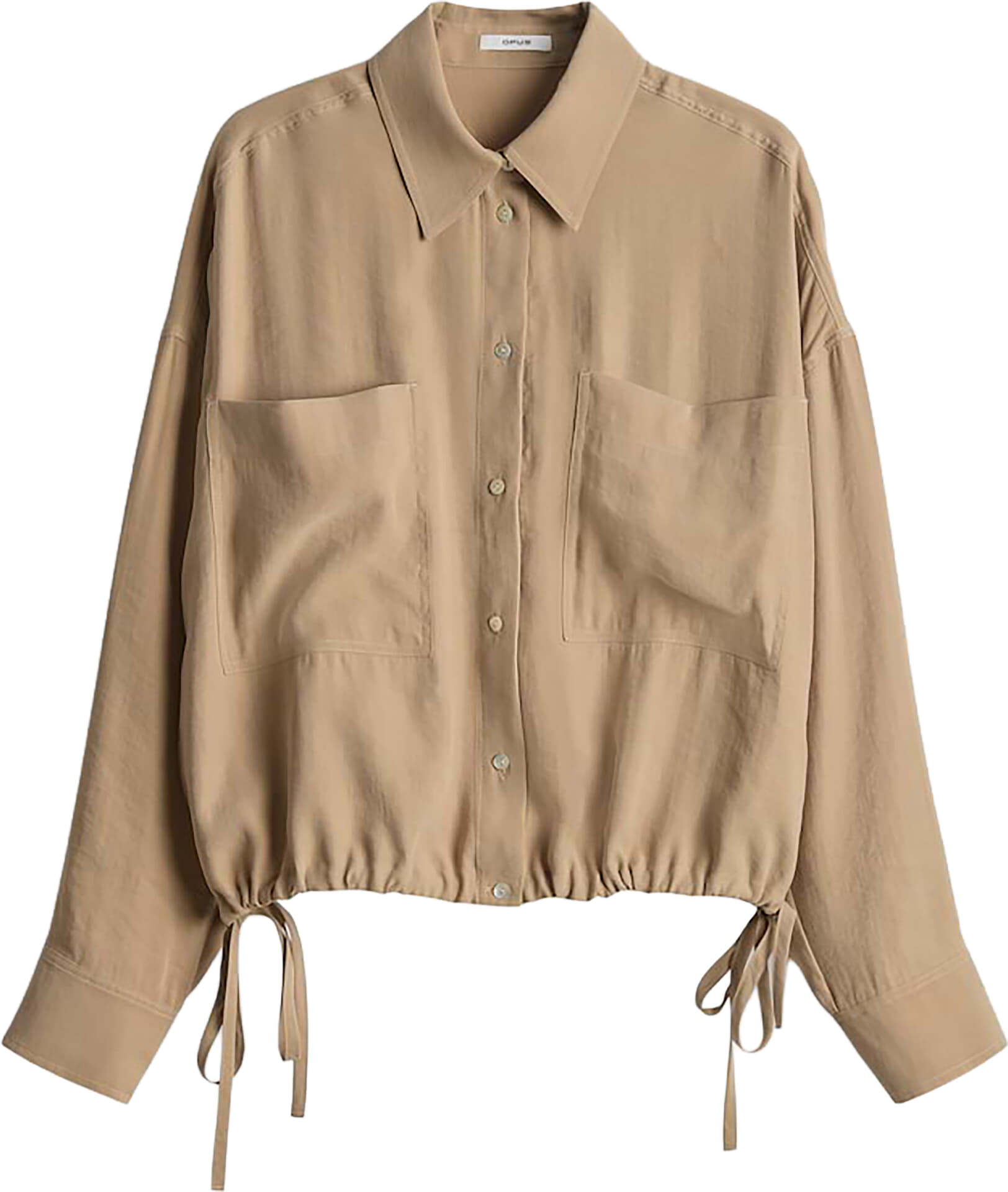 Opus Overhemdblouse Fiberta met strikdetail  Camel