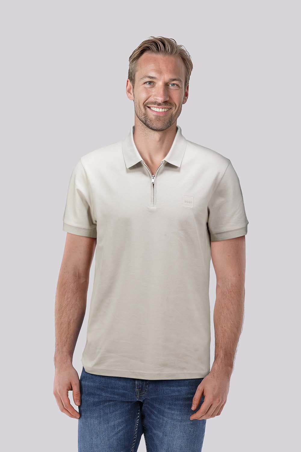 Boss Orange Polo Passerzip Grijs