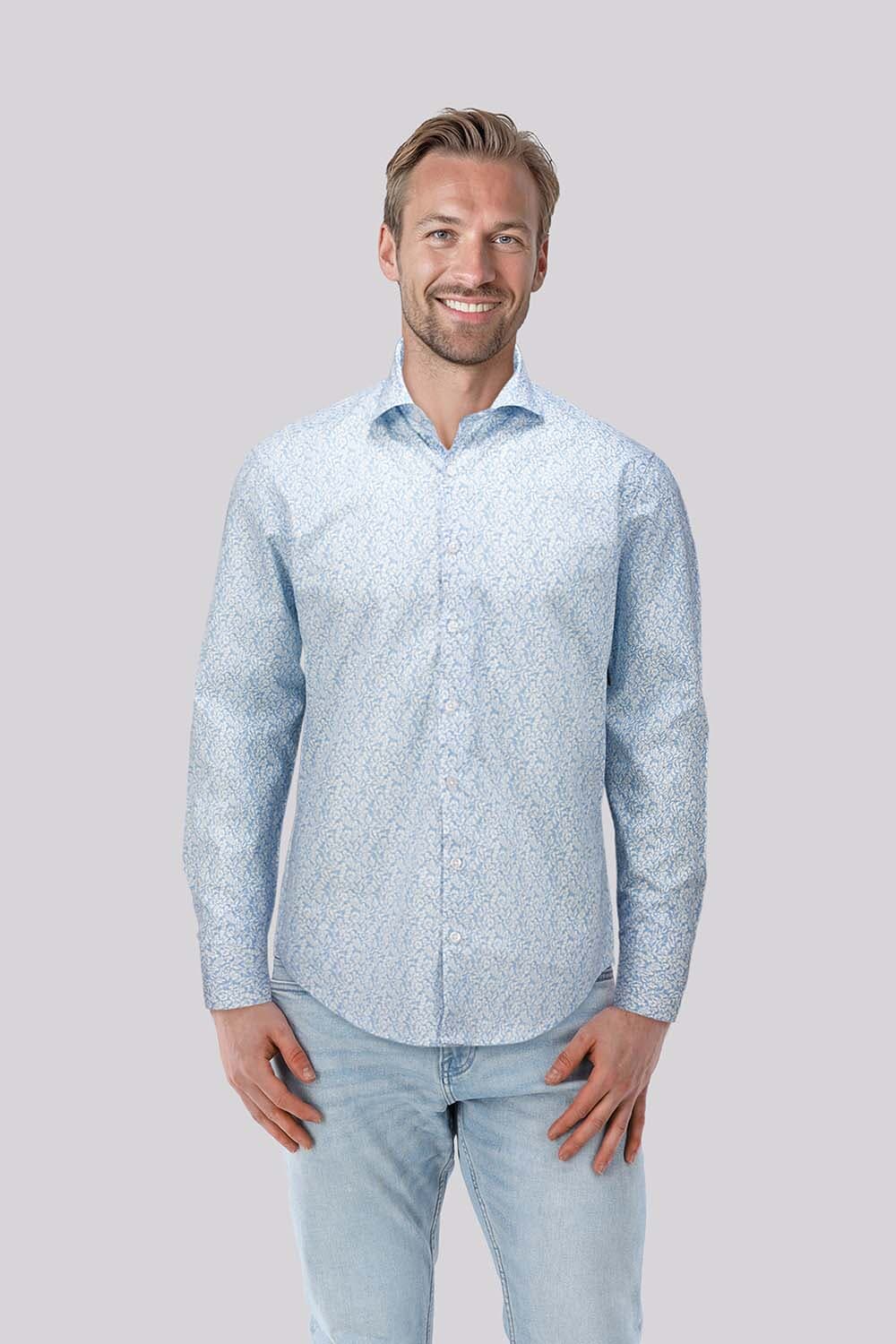 Bomont Overhemd Thijn Flower Blauw