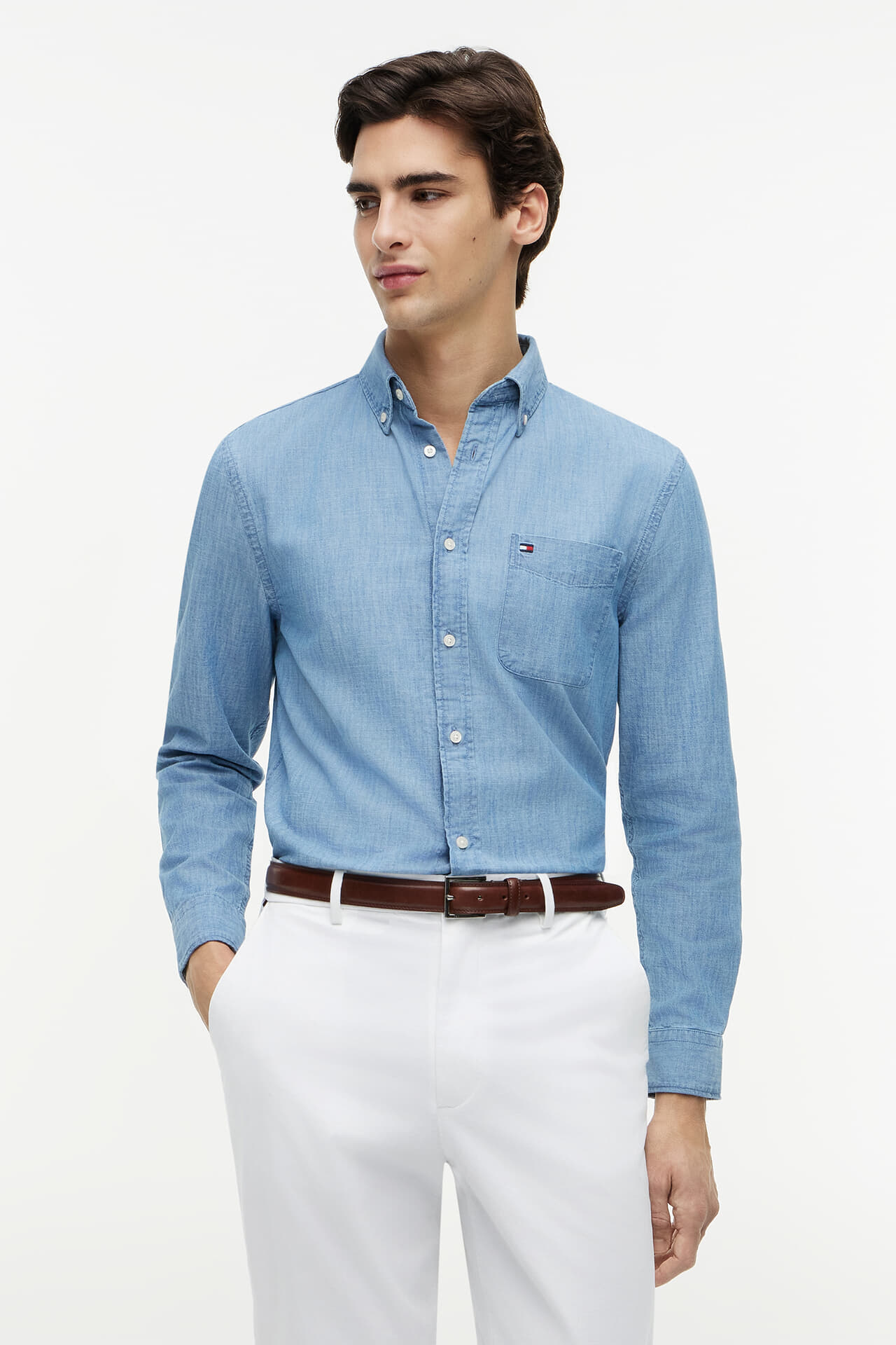 Tommy Hilfiger Overhemd Chambray Pocket Tee Jeans Light