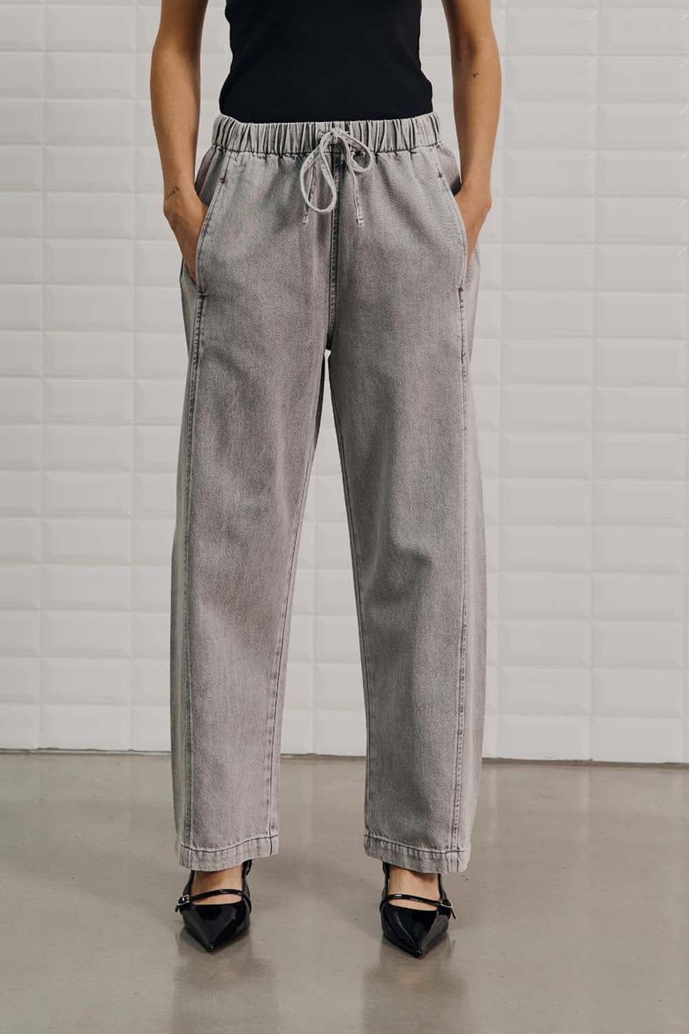 With Black Pantalon Penelope Wide Denim Grijs