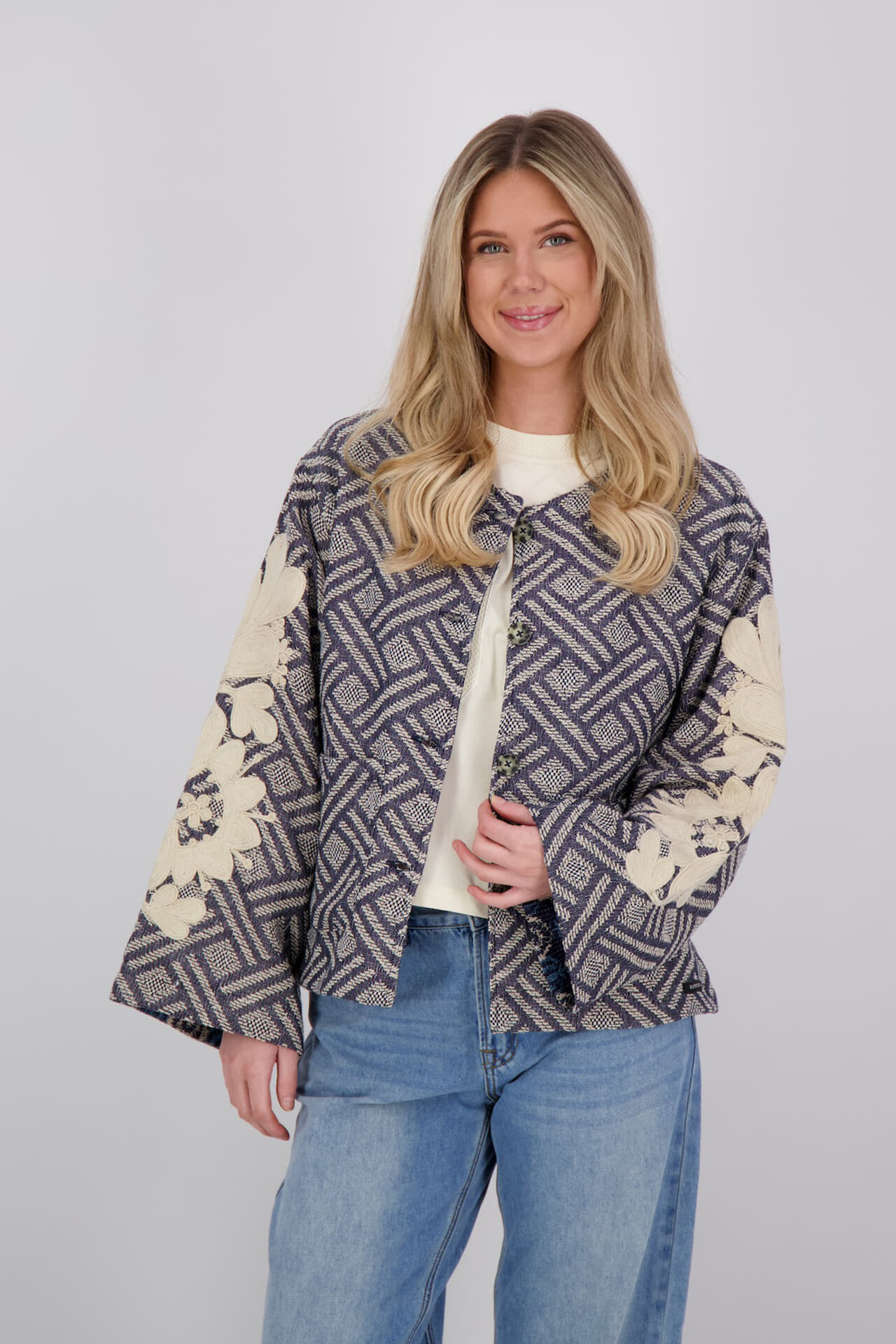 Summum Blazer Blue Jacquard Jeans donker