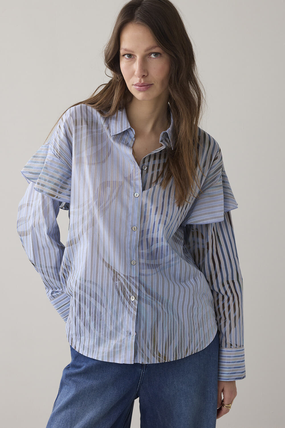 Summum Blouse Flowers and stripes Hemelsblauw