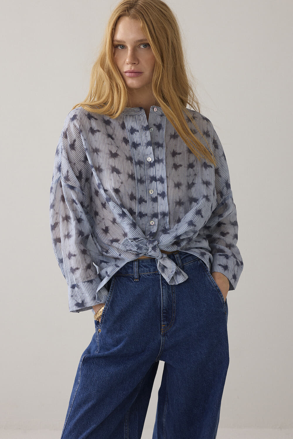 Summum Blouse Tie dye stripe Hemelsblauw