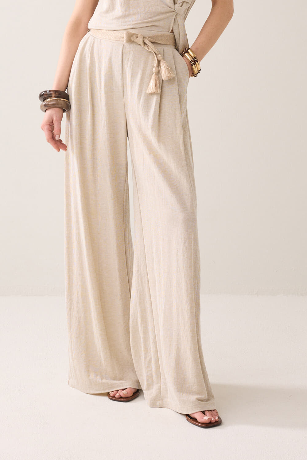 Summum Broek Linnen look Beige