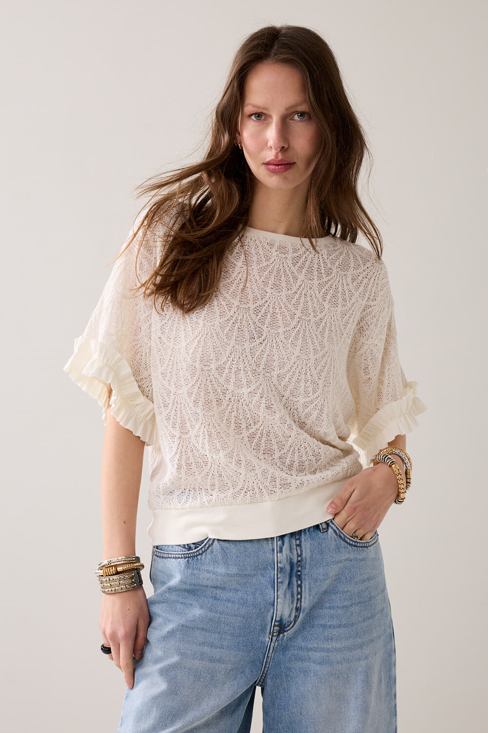 Summum Top Open Jaquard Off White