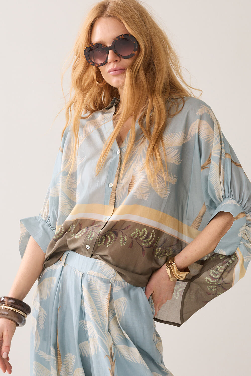 Summum Blouse Palmtree Print Blauw