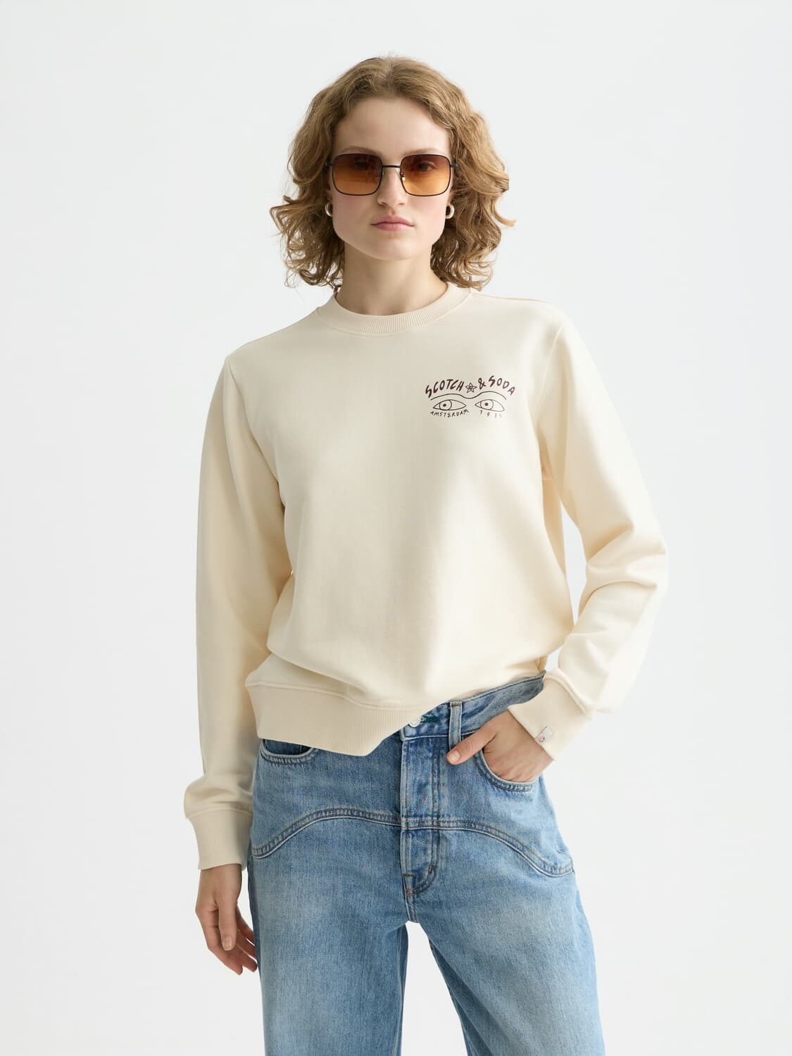 Scotch & Soda Sweater Small artwork regular fit Crème