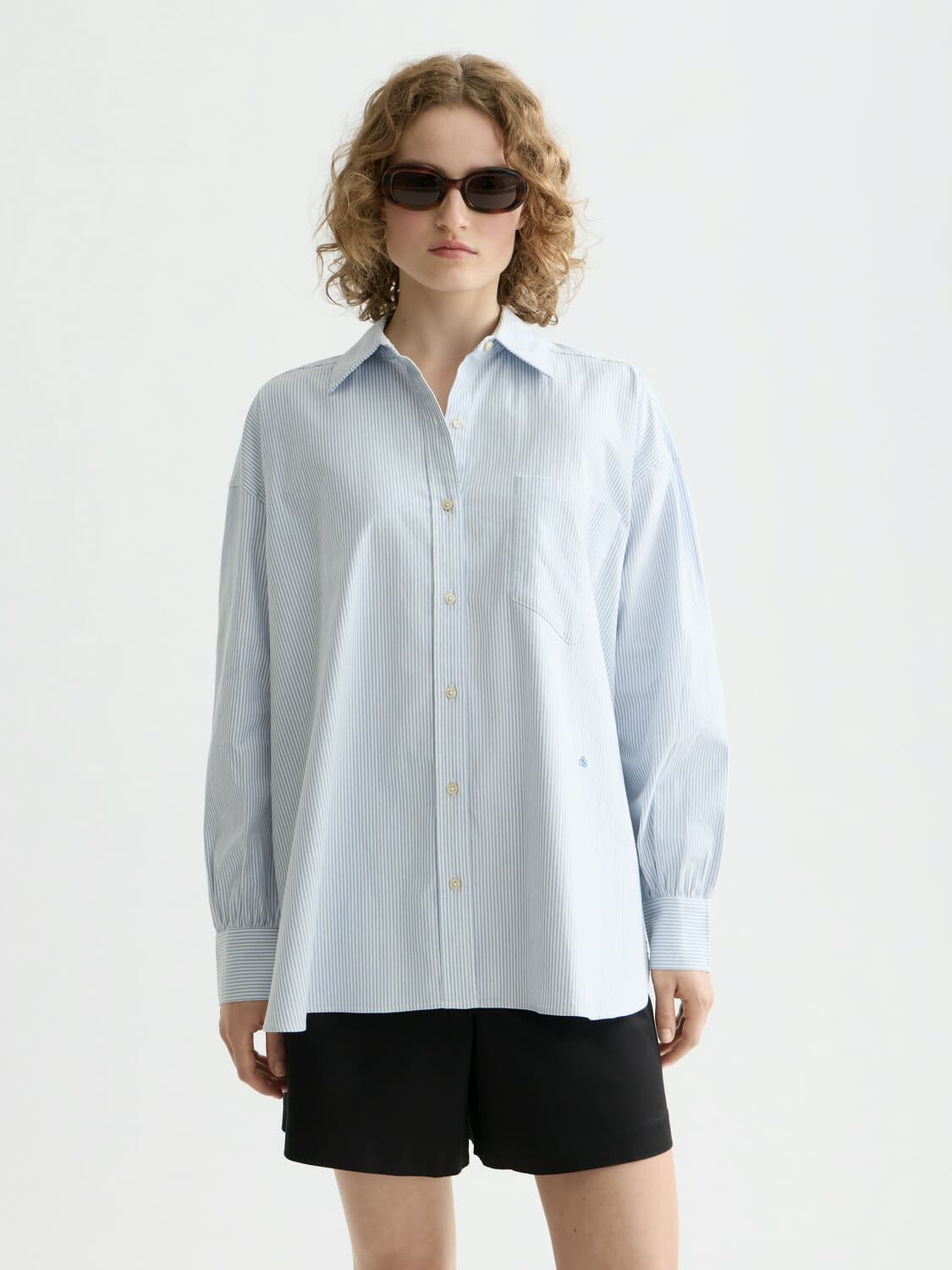 Scotch & Soda Blouse Girlfriend oxford stripes Blauw