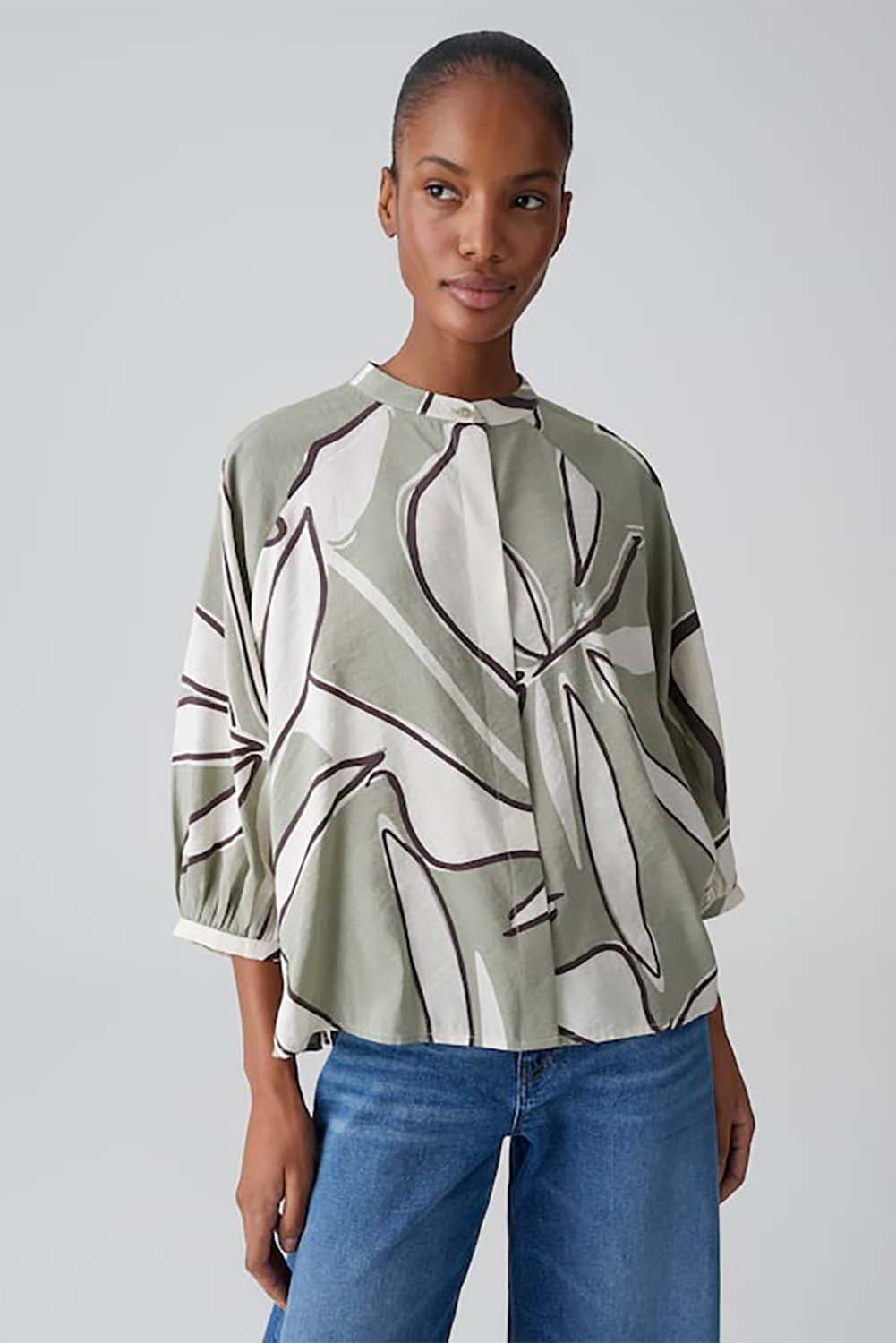 Opus Blouse Faloom met fijne print Army