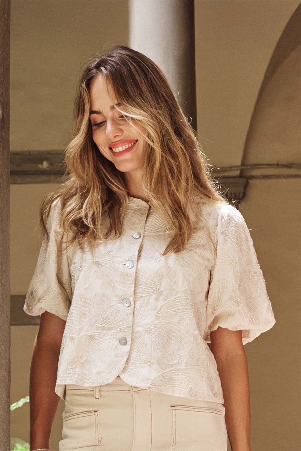 Esqualo Top balloon 3D shell print Kaki