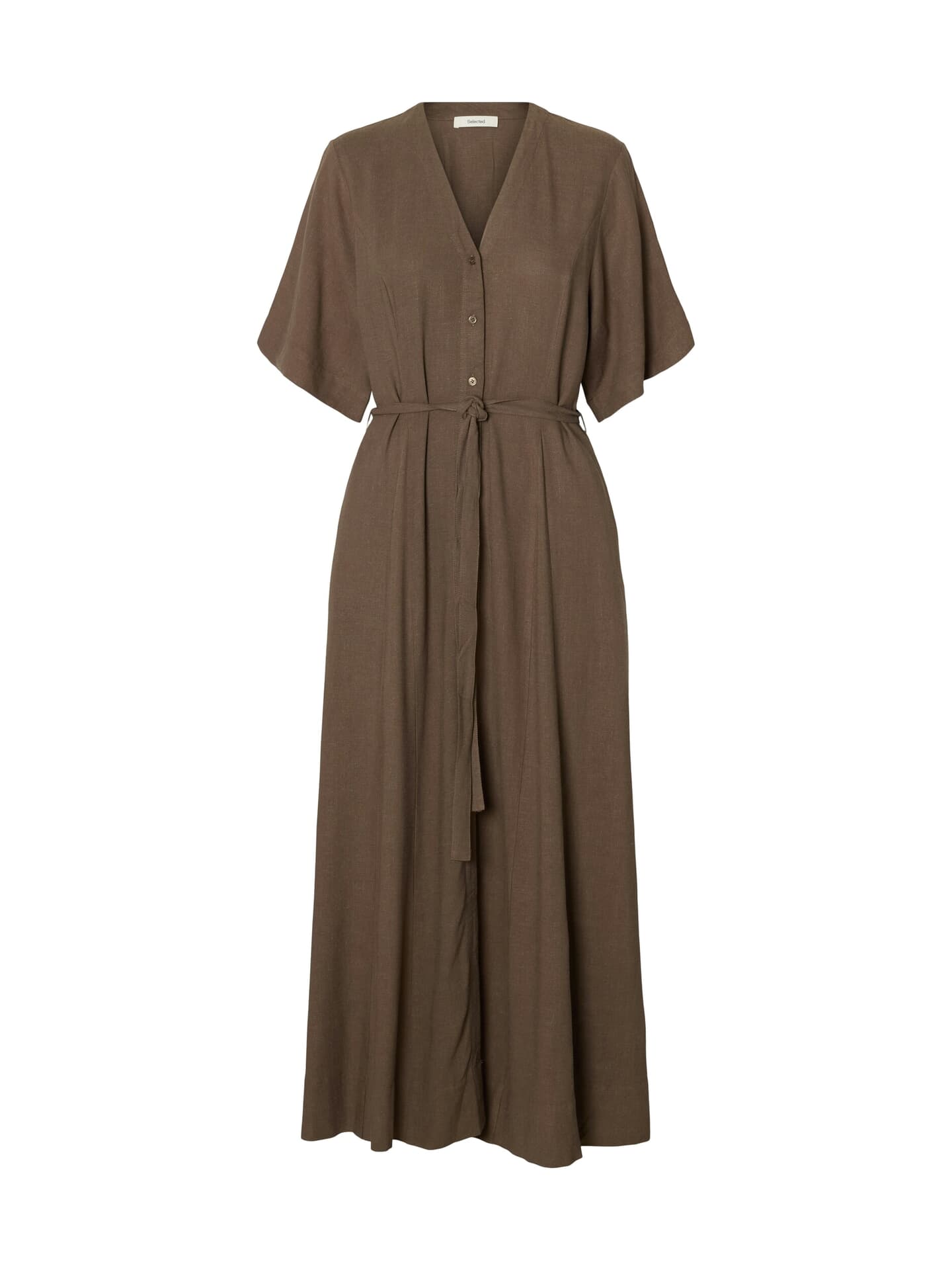 Selected Femme Jurk Viva Regular Linnen Blend Bruin