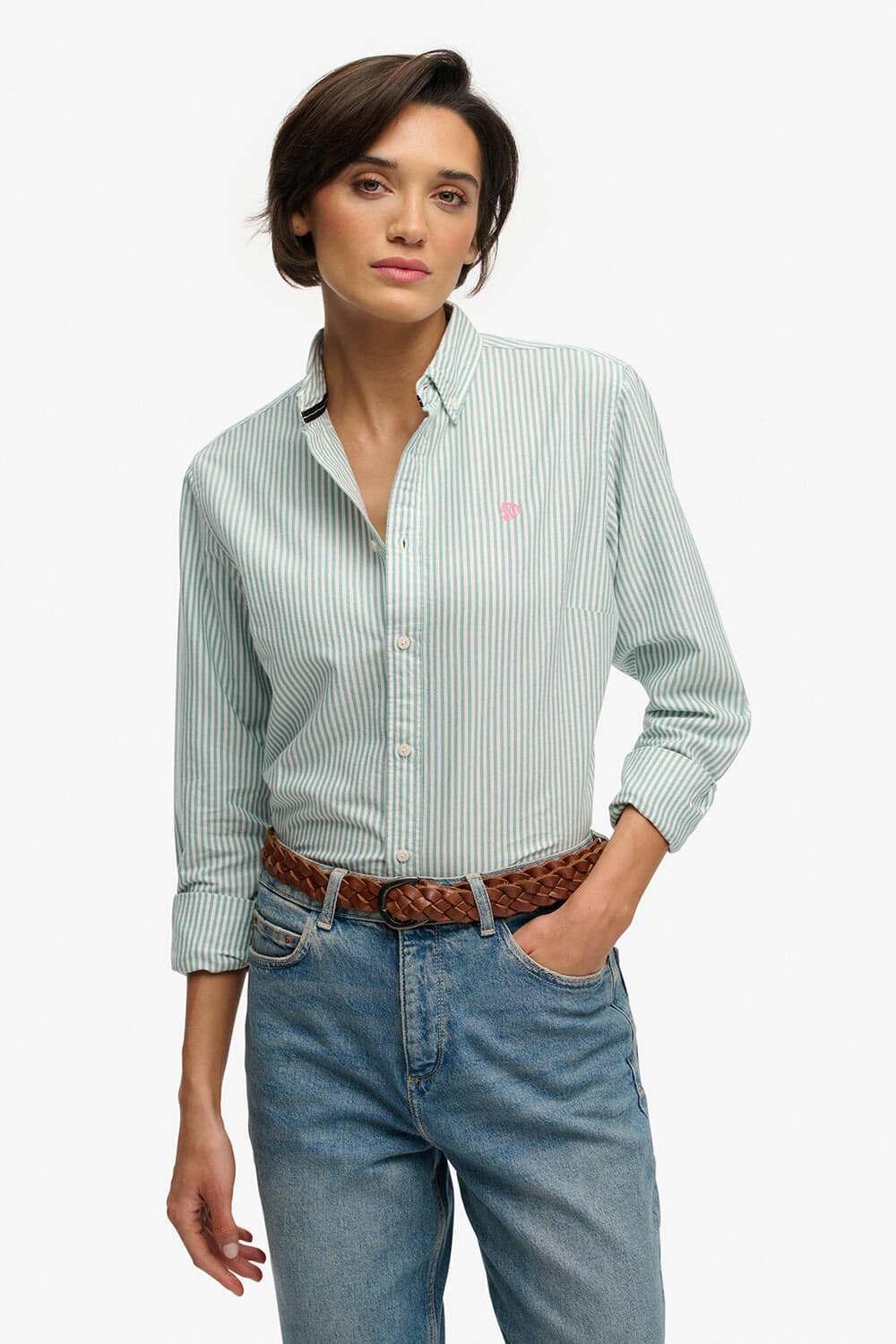 Superdry Blouse Oxford Slim  Groen