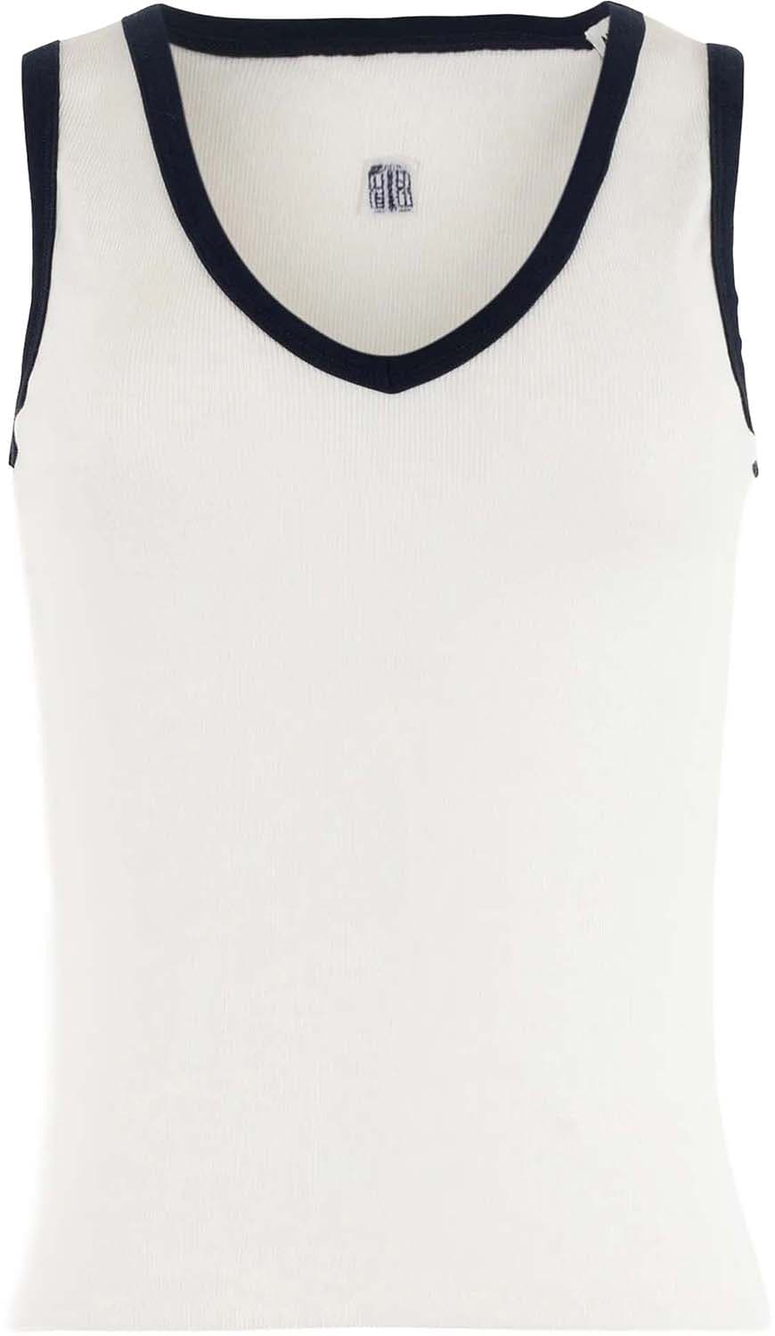 Anna Blue Top Ribby Wit