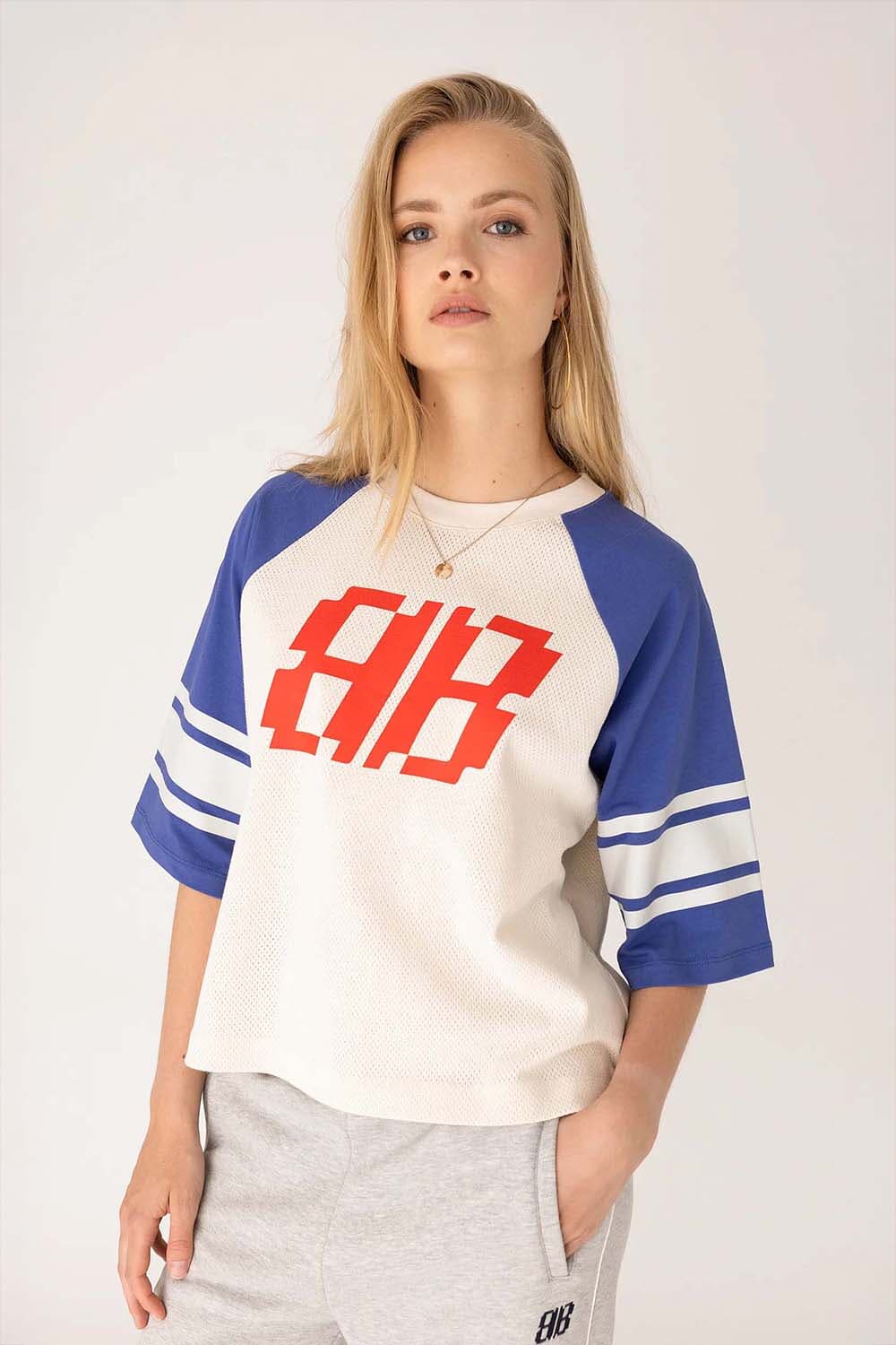 Anna Blue Top Boxy Off White