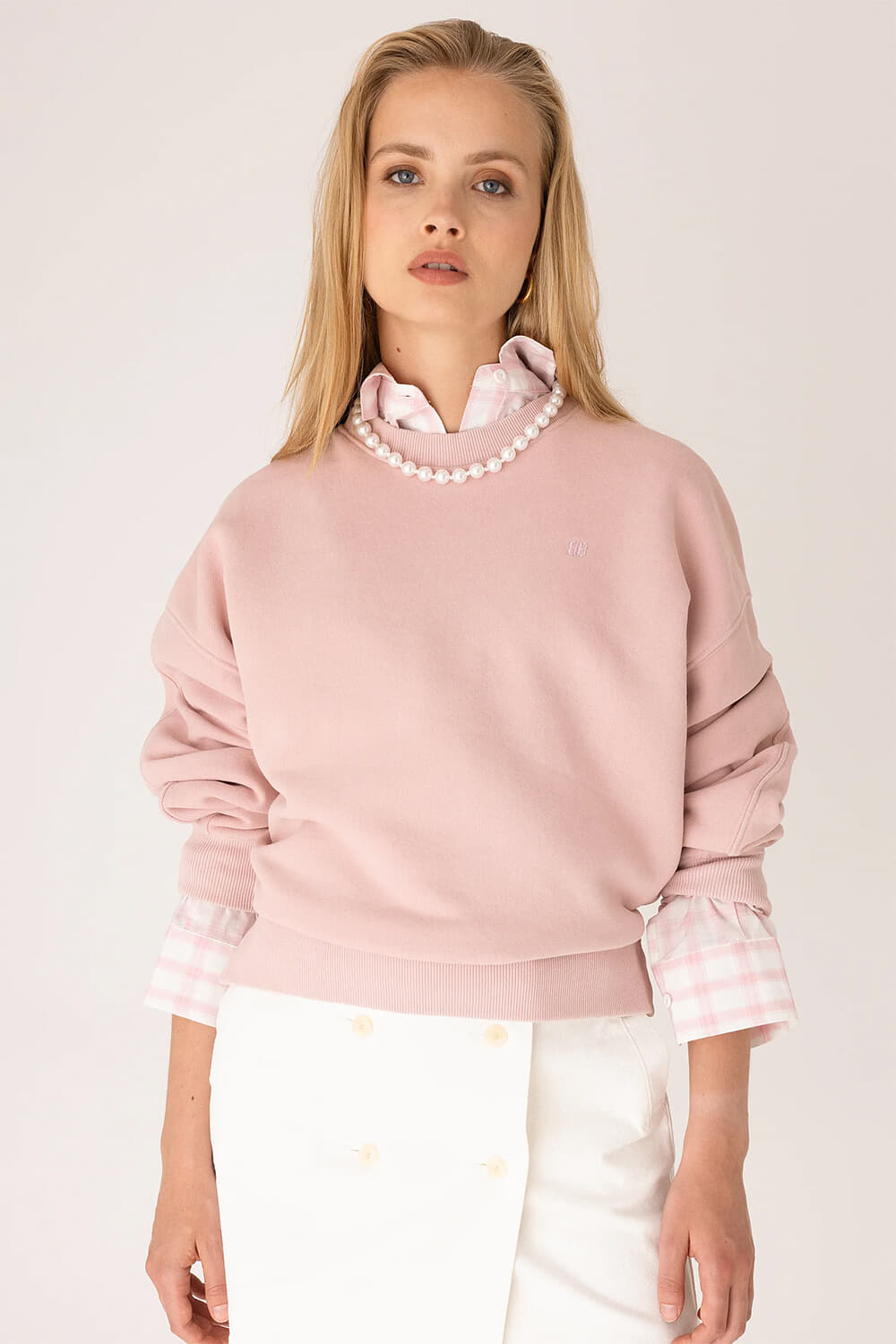 Anna Blue Sweater Crew Roze