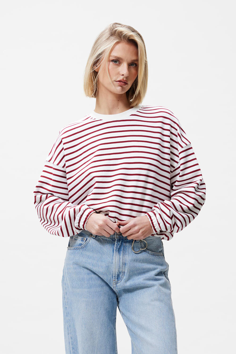 Catwalk Junkie Sweater Striped with elastic hems Bordeaux Rood