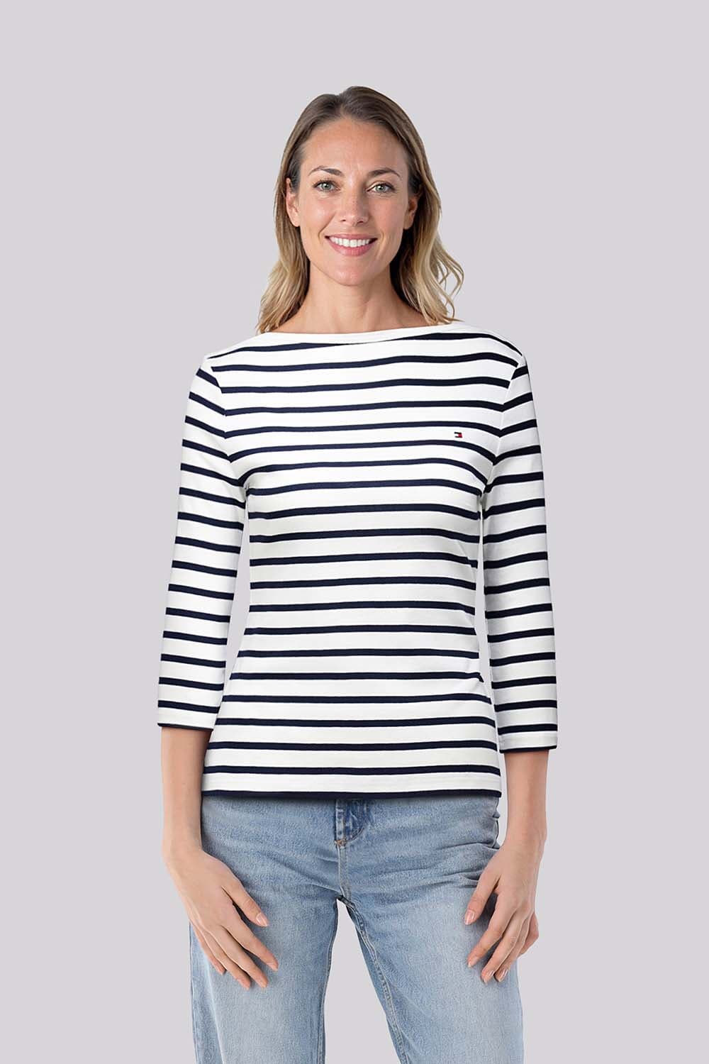 Tommy Hilfiger T Shirt Slim boat neck Blauw