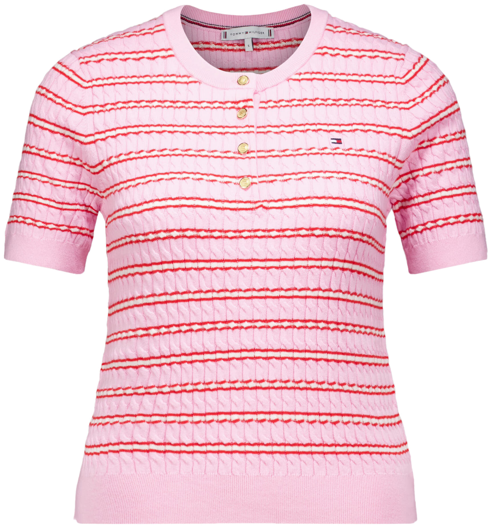 Tommy Hilfiger Fijne Kabeltrui Henley Roze
