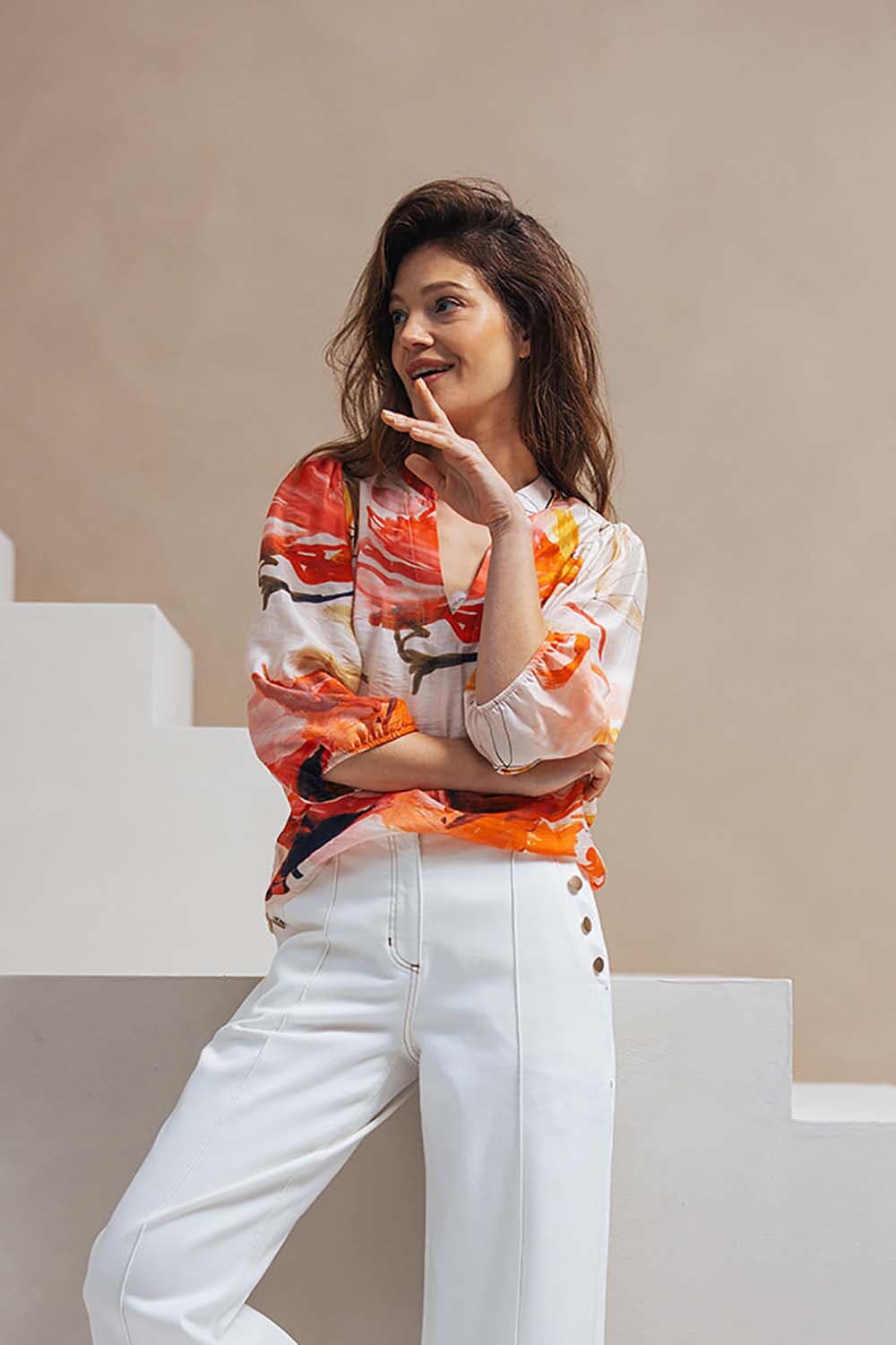 Label Dot Blouse Aman Beige