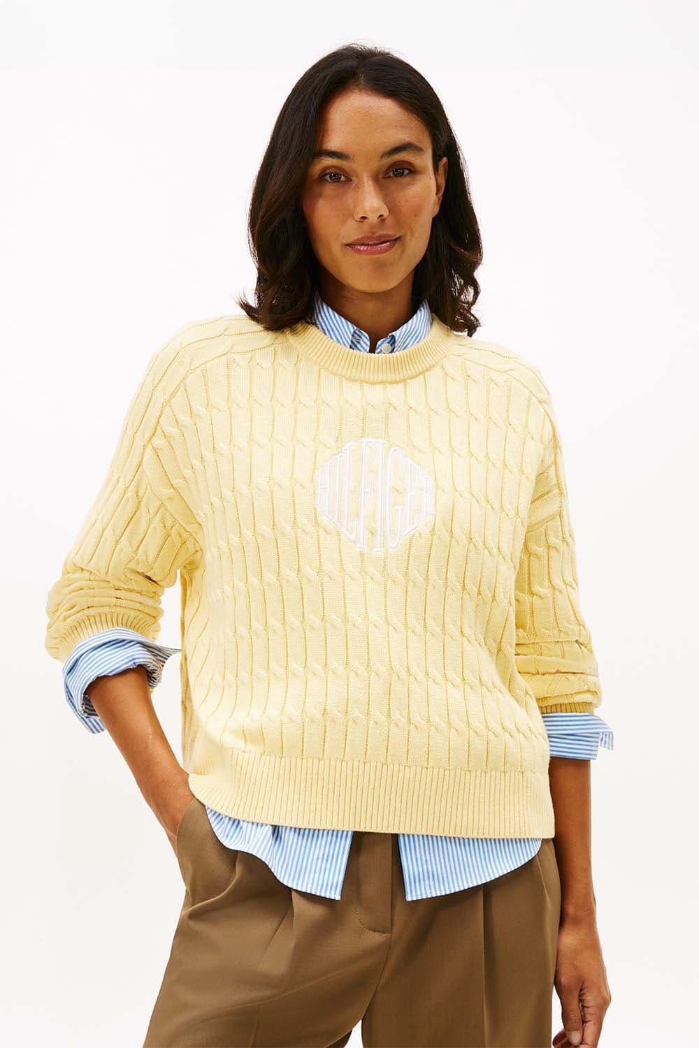 Tommy Hilfiger Trui Textured grapic C neck Geel