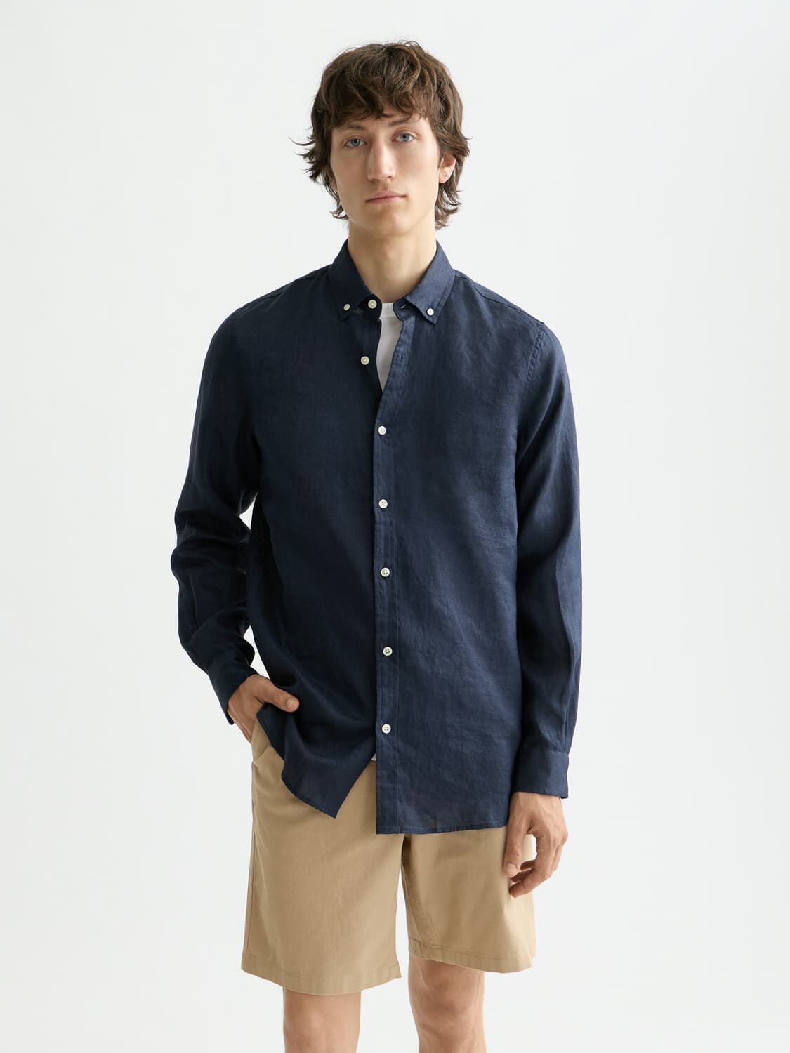 Scotch & Soda Overhemd Core Linnen Navy